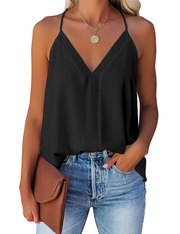 Luyeess Casual V Neck Tank Tops for Women, Adjustable Loose Sleeveless Camisole