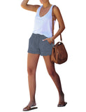 Luyeess Women Casual Drawstring Elastic Waist Denim Shorts Raw Hem Pocketed Jean