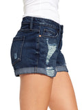 Luyeess Women's Mid Rise Ripped Denim Shorts Stretchy Folded Hem Short Jeans