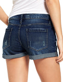 Luyeess Women's Mid Rise Ripped Denim Shorts Stretchy Folded Hem Short Jeans