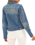 Luyeess Women's Casual Long Sleeve Button Down Pocket Basic Stretch Denim Jacket