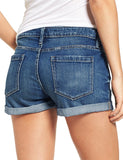 Luyeess Women's Mid Rise Ripped Denim Shorts Stretchy Folded Hem Short Jeans