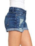 Luyeess Women's Mid Rise Ripped Denim Shorts Stretchy Folded Hem Short Jeans