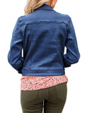 Luyeess Women's Casual Long Sleeve Button Down Pocket Basic Stretch Denim Jacket
