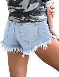 Luyeess Women's Mid Rise Frayed Jean Shorts Distressed Raw Hem Denim Shorts