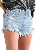 Luyeess Women's Mid Rise Frayed Jean Shorts Distressed Raw Hem Denim Shorts