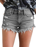 Luyeess Women's Mid Rise Frayed Jean Shorts Distressed Raw Hem Denim Shorts