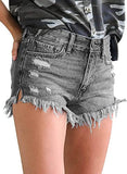 Luyeess Women's Mid Rise Frayed Jean Shorts Distressed Raw Hem Denim Shorts