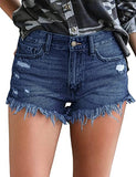 Luyeess Women's Mid Rise Frayed Jean Shorts Distressed Raw Hem Denim Shorts