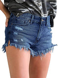 Luyeess Women's Mid Rise Frayed Jean Shorts Distressed Raw Hem Denim Shorts