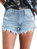 Luyeess Women's Mid Rise Frayed Jean Shorts Distressed Raw Hem Denim Shorts