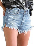 Luyeess Women's Mid Rise Frayed Jean Shorts Distressed Raw Hem Denim Shorts