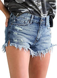 Luyeess Women's Mid Rise Frayed Jean Shorts Distressed Raw Hem Denim Shorts