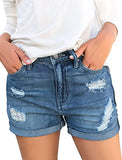 Luyeess Women's Mid Rise Ripped Denim Shorts Stretchy Folded Hem Short Jeans