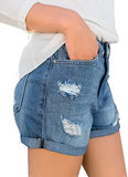 Luyeess Women's Mid Rise Ripped Denim Shorts Stretchy Folded Hem Short Jeans