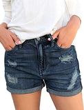 Luyeess Women's Mid Rise Ripped Denim Shorts Stretchy Folded Hem Short Jeans