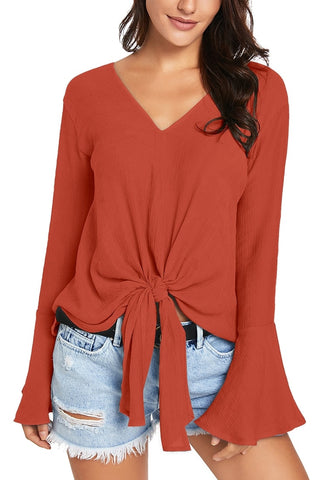 Luwos: Lady Tops And Blouses V-Neck Long Sleeve