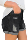 Luyeess Women's Mid Rise Ripped Denim Shorts Stretchy Folded Hem Short Jeans