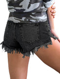 Luyeess Women's Mid Rise Frayed Jean Shorts Distressed Raw Hem Denim Shorts