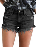 Luyeess Women's Mid Rise Frayed Jean Shorts Distressed Raw Hem Denim Shorts