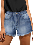 Luyeess Women's Mid Rise Frayed Jean Shorts Distressed Raw Hem Denim Shorts