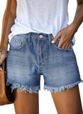 Luyeess Women's Mid Rise Frayed Jean Shorts Distressed Raw Hem Denim Shorts