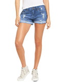 Luyeess Women's Mid Rise Ripped Denim Shorts Stretchy Folded Hem Short Jeans