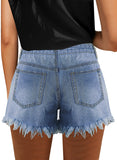 Luyeess Women's Mid Rise Frayed Jean Shorts Distressed Raw Hem Denim Shorts