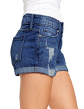 Luyeess Women's Mid Rise Ripped Denim Shorts Stretchy Folded Hem Short Jeans