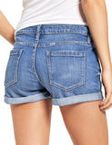 Luyeess Women's Mid Rise Ripped Denim Shorts Stretchy Folded Hem Short Jeans