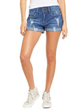 Luyeess Women's Mid Rise Ripped Denim Shorts Stretchy Folded Hem Short Jeans