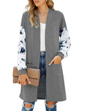 Luyeess Women's Open Front Printed Long Sleeve Draped Pockets Cardigan Sweater