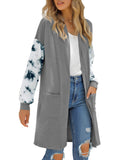 Luyeess Women's Open Front Printed Long Sleeve Draped Pockets Cardigan Sweater