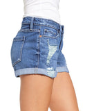 Luyeess Women's Mid Rise Ripped Denim Shorts Stretchy Folded Hem Short Jeans