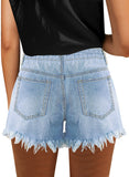 Luyeess Women's Mid Rise Frayed Jean Shorts Distressed Raw Hem Denim Shorts