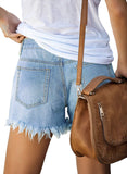 Luyeess Women's Mid Rise Frayed Jean Shorts Distressed Raw Hem Denim Shorts