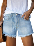 Luyeess Women's Mid Rise Frayed Jean Shorts Distressed Raw Hem Denim Shorts