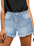 Luyeess Women's Mid Rise Frayed Jean Shorts Distressed Raw Hem Denim Shorts