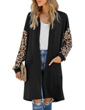 Luyeess Women's Open Front Printed Long Sleeve Draped Pockets Cardigan Sweater