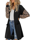 Luyeess Women's Open Front Printed Long Sleeve Draped Pockets Cardigan Sweater