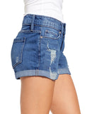 Luyeess Women's Mid Rise Ripped Denim Shorts Stretchy Folded Hem Short Jeans